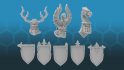 Warhammer: The Old World mini previews: 3d sculpts of Bretonnian helms and shields by Games Workshop