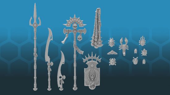 Warhammer: The Old World mini previews: 3d sculpts of Tomb King weapons by Games Workshop