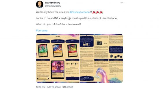Tweet from Markovictory showing Disney Lorcana rules