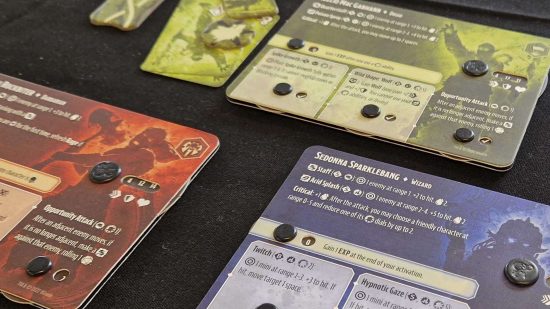 DnD Onslaught starter set review - closeup on brightly coloured character cards