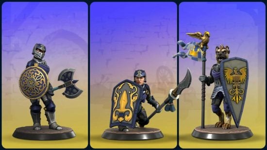 Three Hero Forge figures showing off new shield designs - from a Hero Forge preview