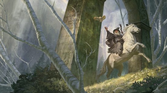Lord of the Rings 5e designer interview - Free League art of Gandalf on a horse in The Lord of the Rings Roleplaying