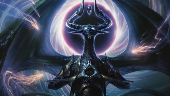 Magic The Gathering: Artwork of Nicol Bolas Dragon God from War of the Spark.