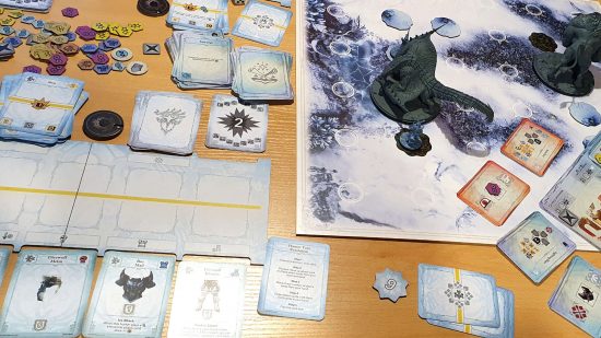 Monster Hunter World Iceborne board game preview - game in progress, cards everywhere