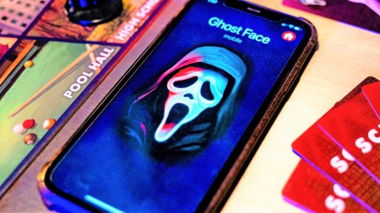 Scream board game voice actor - Funko image of Ghost Face's caller ID on a phone