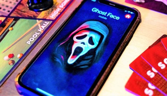 Scream board game voice actor - Funko image of Ghost Face's caller ID on a phone