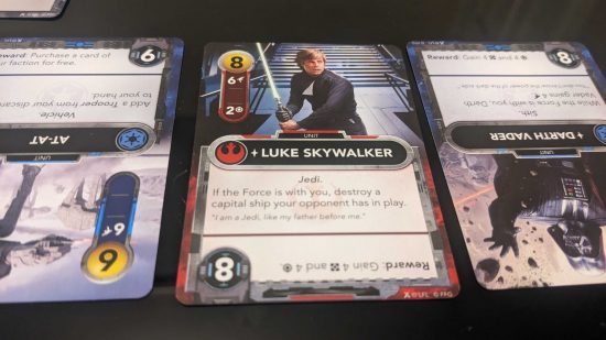 Star Wars Deckbuilding Game cards in a row