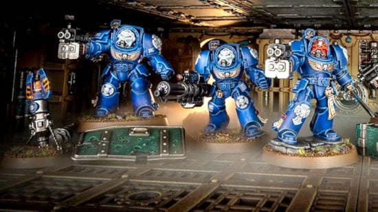 Warhammer 40k 10th Edition Terminator datasheet reveal - Warhammer Community image showing a squad of the new 10th edition Terminator models in Ultramarine colours