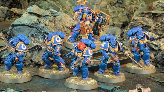 Warhammer 40k 10th edition character auras - Games Workshop photo of Space Marine minis