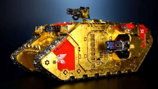 Warhammer 40k Adeptus Custodes land raider tank plated with 24ct Gold by YouTuber PLASMO