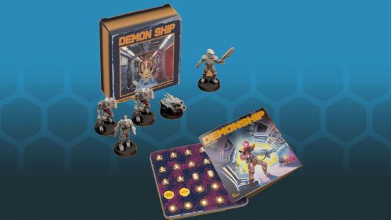 Warhammer 40k meets Doom in Demonship - product photo of the Demonship starter set by Black Site Studio, featuring rules, tokens, and models