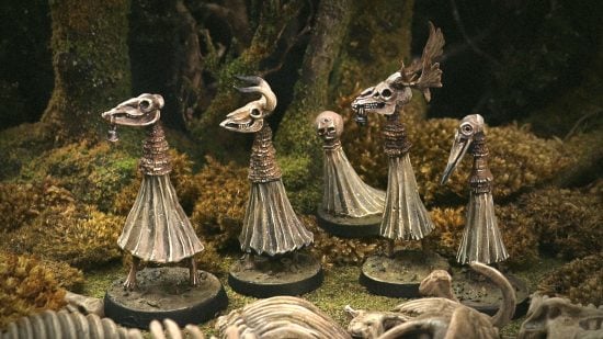 Folk Horrors miniatures by Ana Polanšćak are creepier than Warhammer - minis based on European Folklore from the Folk Horrors 2 Kickstarter, resembling animal skulls atop drifting sheets