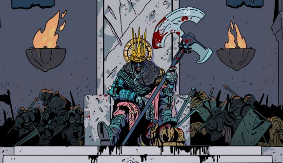 Hobgoblin is a brutal Warhammer alternative from the creator of Gaslands - illustration by Crom of a hobgoblin king lounging in a stone throne with a huge axe