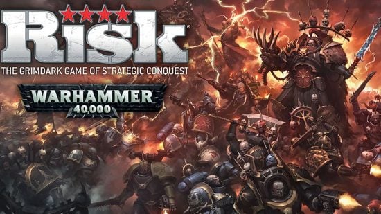 Best Warhammer board games guide - Games Workshop sales image showing the front box art for the official Risk: Warhammer 40k Edition board game