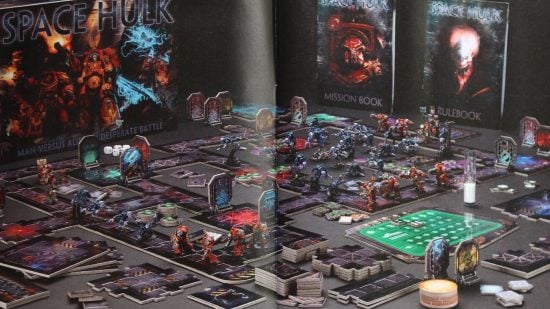 Best Warhammer board games guide - Games Workshop sales image showing the box, miniatures, and board for the 2009 Space Hulk remake