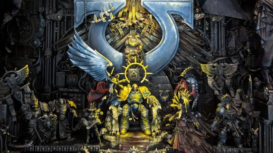 Warhammer 40k Coronation of Guilliman by Laurence Senter inspired by artwork of Pedro Nunez - Guilliman on his throne