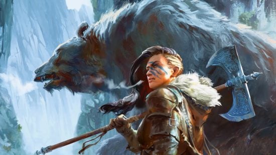 DnD classes - Wizards of the Coast art of a Barbarian standing in front of a bear