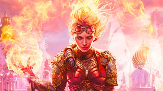 MTG Arena Steam guide - Wizards of the Coast card artwork showing the Red Planeswalker Chandra Nalaar, conjuring a fireball
