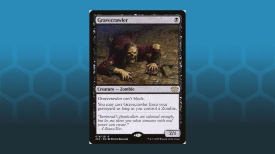 MTG zombies card, Gravecrawler, on a blue background