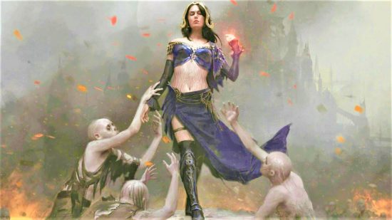 Wizards of the Coast art of Liliana Vess surrounded by MTG zombies