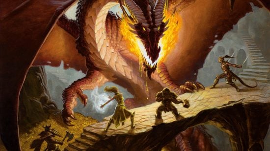Pathfinder vs DnD - Wizards of the Coast art of adventurers fighting a dragon
