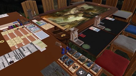 D&D table setup in tabletop simulator, one of the best virtual tabletops