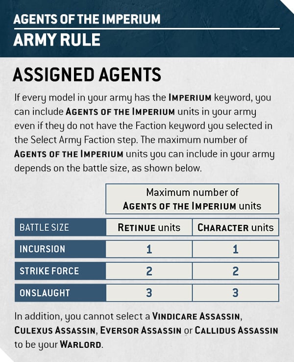 Warhammer 40k 10th edition Agents of the Inquisition 'Assigned Agents' army rule