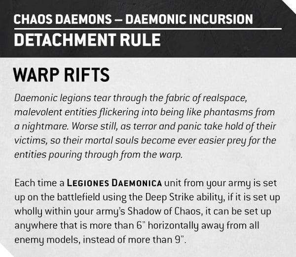 Warhammer 40k 10th edition Chaos Daemons rules by Games Workshop - Daemonic Incursion detachments ability