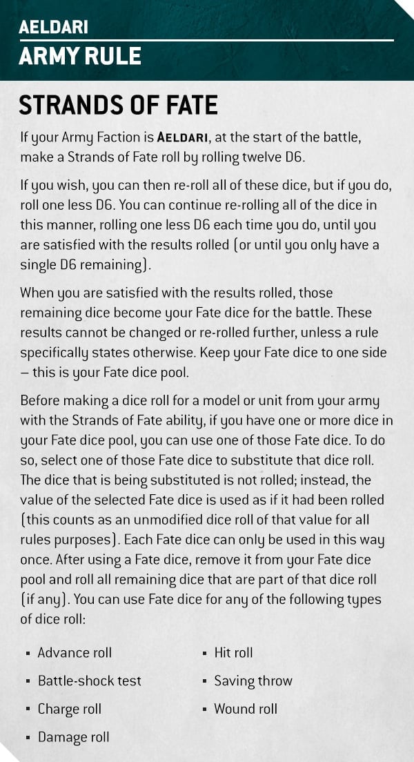 Warhammer 40k 10th edition Eldar Rules - Strands of Fate army rule