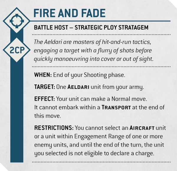 Warhammer 40k 10th edition Eldar Rules - Fire and Fade Stratagem