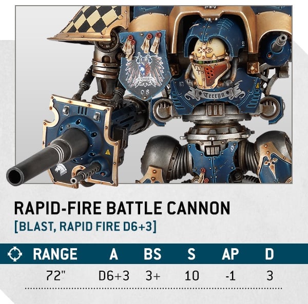Warhammer 40k 10th edition Imperial Knights rules - Rapid-fire Battle Cannon weapon stats