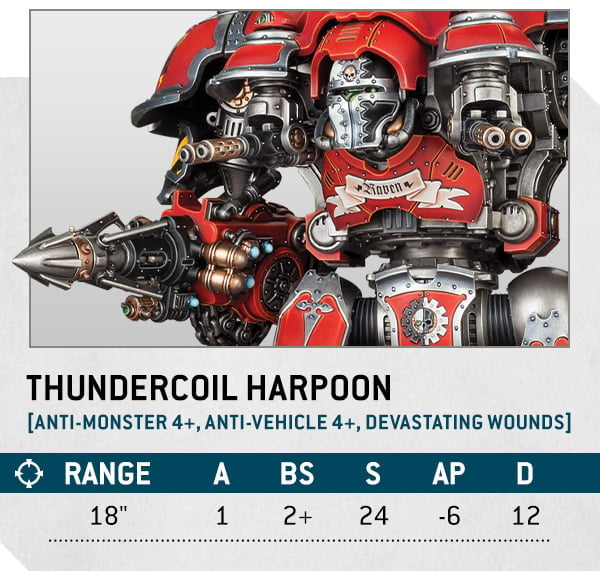 Warhammer 40k 10th edition Imperial Knights rules - Thundercoil Harpoon weapon stats