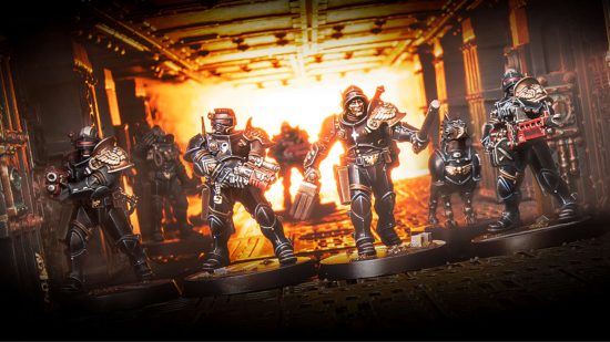 Warhammer 40k 10th edition Leviathan launch box set will be protected by anti-scalper measures: miniature photograph by Games Workshop of a squad of Arbites law enforcers boarding a ship