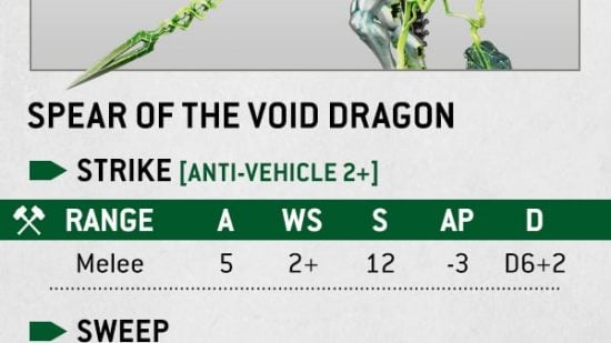 Warhammer 40k 10th Edition Necrons rules revealed - Warhammer Community image showing the stats and abilities for the Spear of the Void Dragon weapon, used by the C'Tan Shard of the Void Dragon