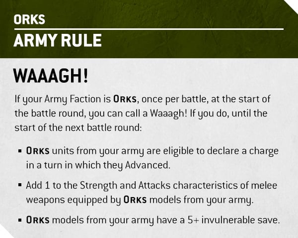 Warhammer 40k 10th edition Orks Waaagh! army rule by Games Workshop