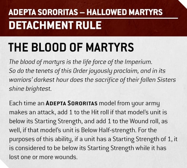 Warhammer 40k 10th edition Sisters of Battle 'Blood of Martyrs' detachment rule, by Games Workshop
