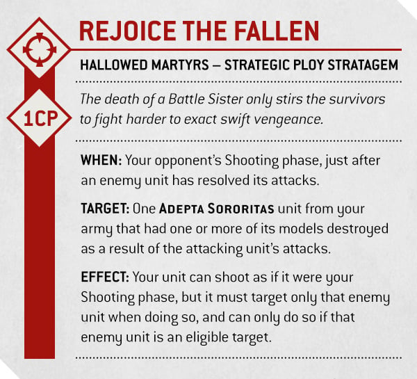 Warhammer 40k 10th edition Sisters of Battle stratagem, Rejoice the Fallen, by Games Workshop