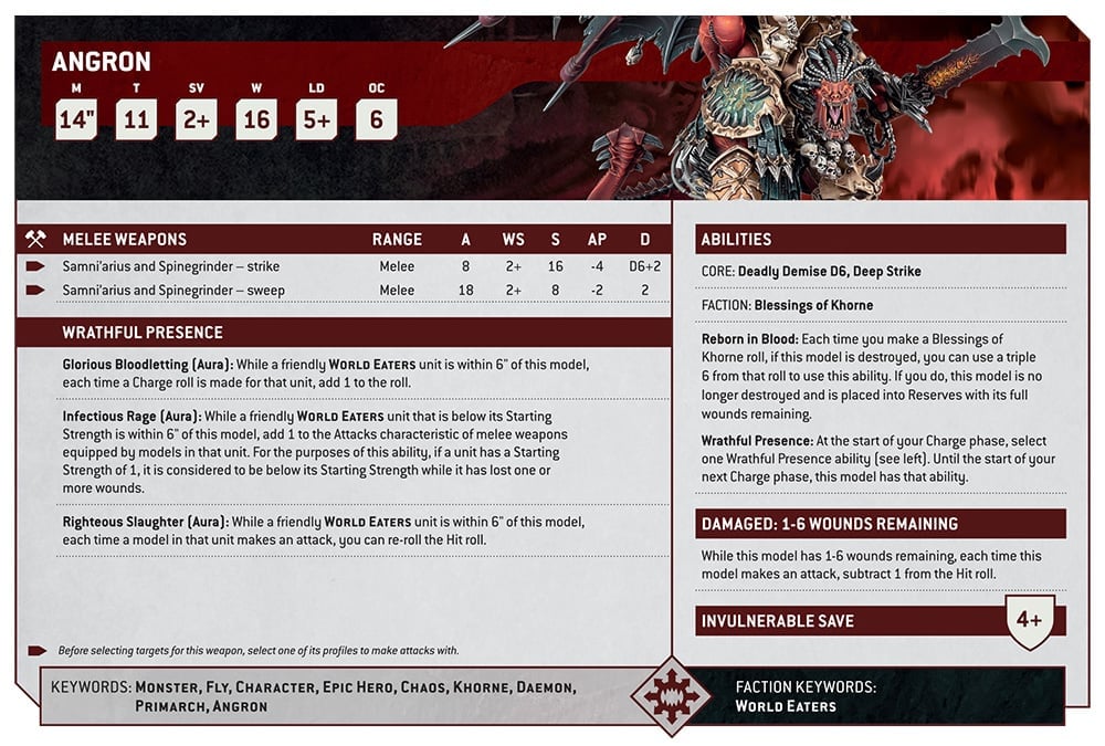 Warhammer 40k 10th edition World Eaters Angron datasheet