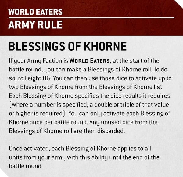 Warhammer 40k 10th edition World Eaters Blessings of Khorne rules