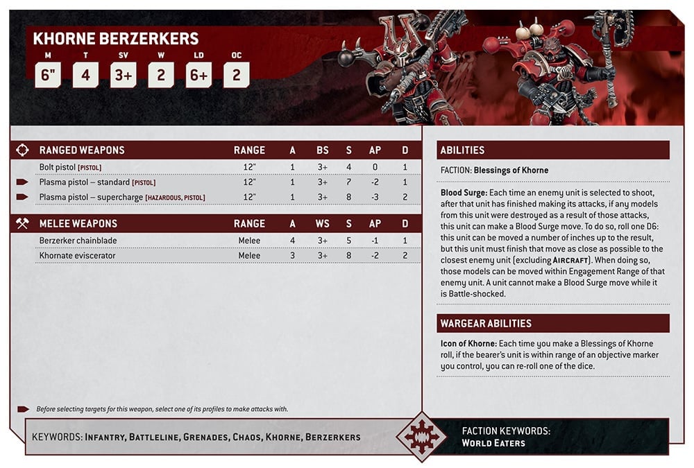 Warhammer 40k 10th edition World Eaters Khorne Berzerkers datasheet
