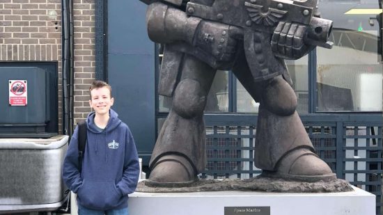 Samuel Badcock visiting Warhammer World as part of a Make a Wish wish in partnership with Games Workshop