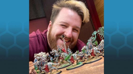 Warhammer YouTuber Mikey Herbert from Hellstorm Wargaming posing with his Ossiarch Bonereapers army