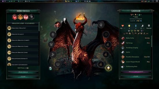 Age of Wonders 4 dragon dawn screenshot showing a dragon character creator