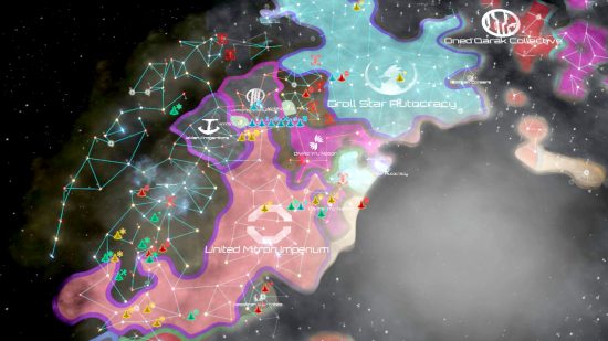 Best grand strategy games guide - Stellaris screenshot showing a star map with several coloured territories