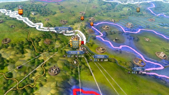 Best grand strategy games on PC guide - Crusader Kings 3 screenshot showing the city of paris at the centre of your territory on the game map