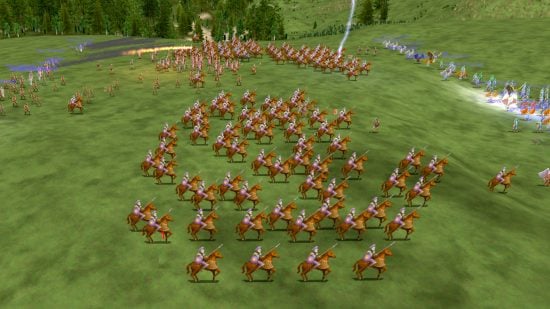 Best grand strategy games on PC guide - Dominions 5 screenshot showing an army attacking in battle, with many cavalry units and wizards behind