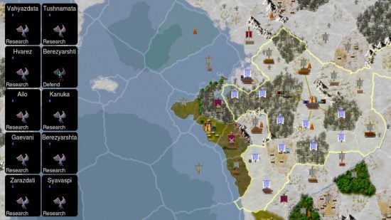 Best grand strategy games on PC guide - Dominions 5 screenshot showing the campaign map and different factions