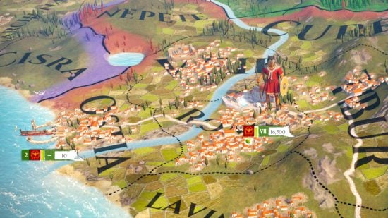 Best grand strategy games on PC guide - Imperator Rome screenshot showing a stack of units in the city of Rome on the in game map