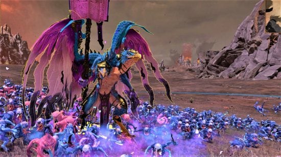 Best grand strategy games guide - Wargamer original Total War Warhammer screenshot showing Tzeentch daemons and the Legendary Lord Kairos Fateweaver in battle