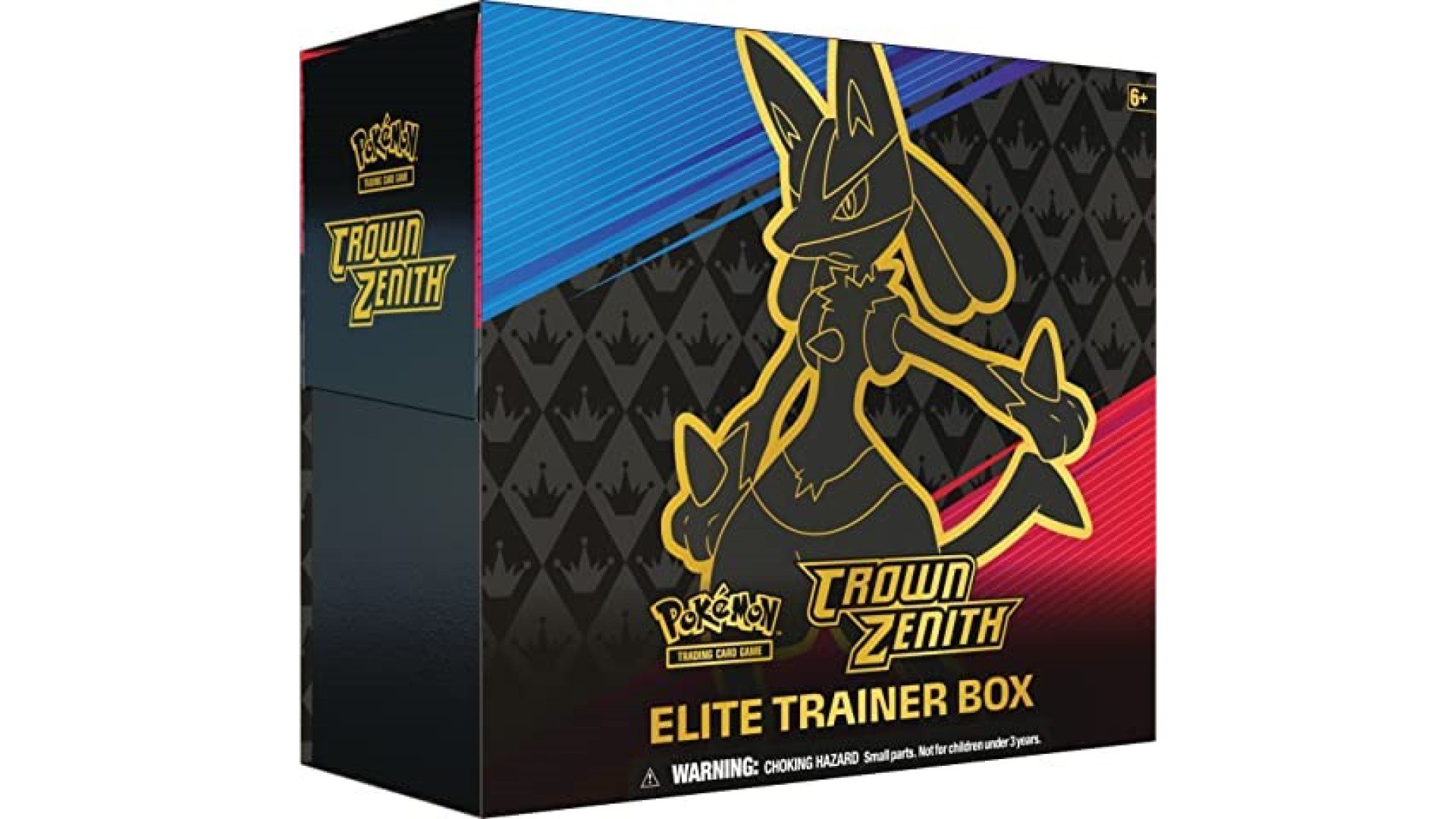 Pokemon Booster boxes Crown Zenith box with Lucario on the front.